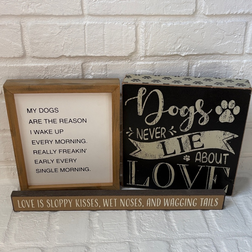 Dog Lover Wooden Sign Trio - Black, White & Brown